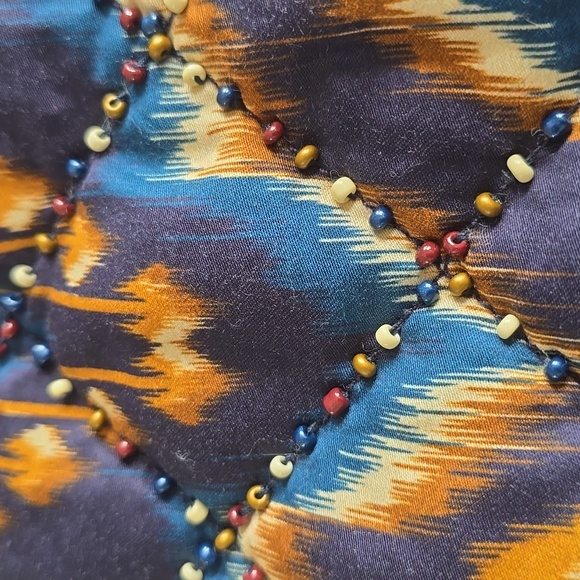 FARM Rio Pineapple Ikat Beaded Matelasse Button Front Euro Boho Top Blue NWT - Picture 10 of 16